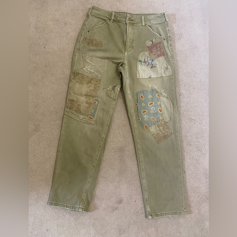 Pilcro Olive Green Pants with Patchwork